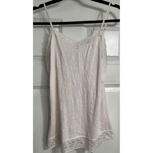 Vtg Coldwater Creek‎ Size M Y2K Lace Trim Camisole Top Pink Crinkle 90s Twilight